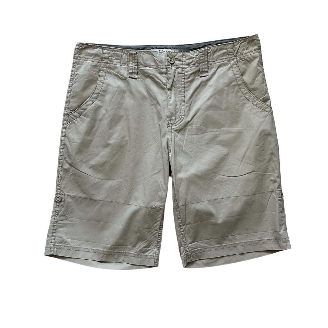 ZARA MAN ROLLED UP CHINO SHORT PANTS CREME, Fesyen Pria, Pakaian