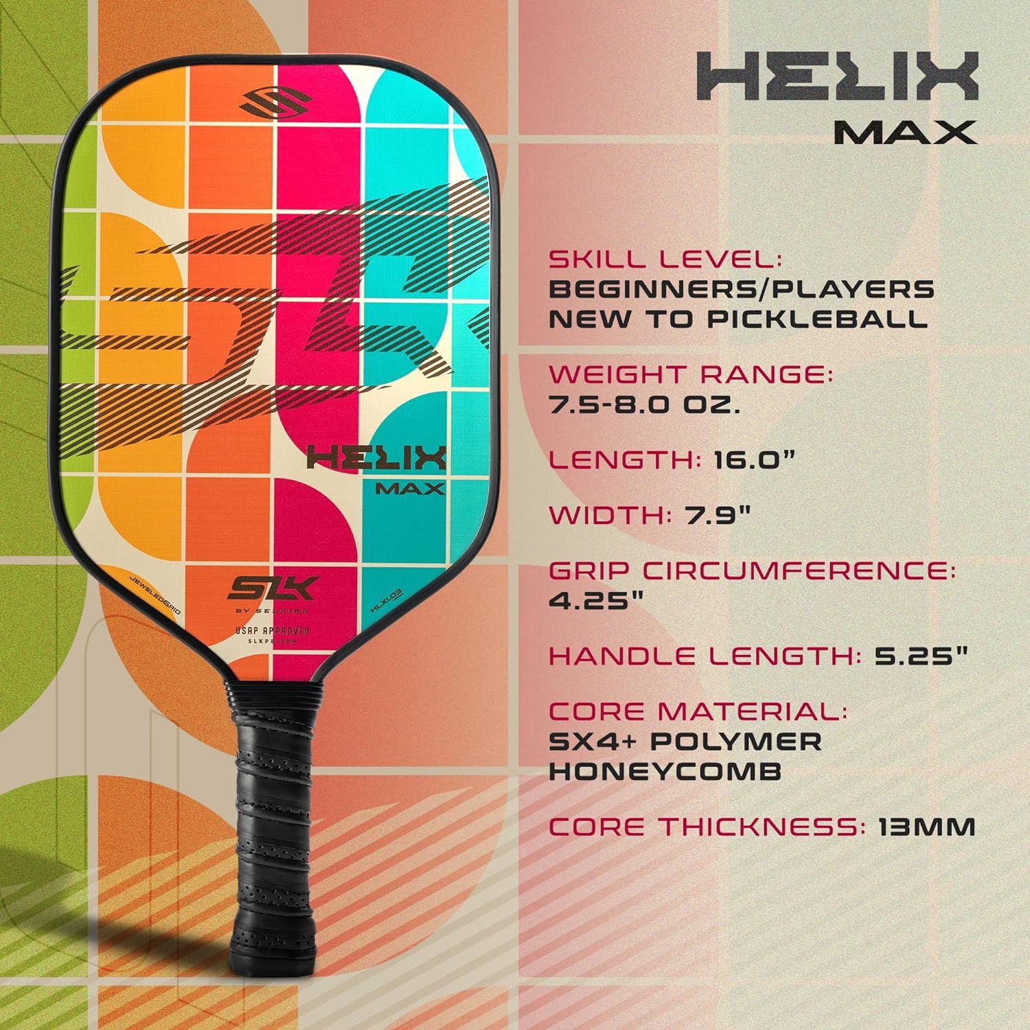 Pickleball Paddle SLK Helix Pro – Carbon/Fiberglass Hybrid Face ...