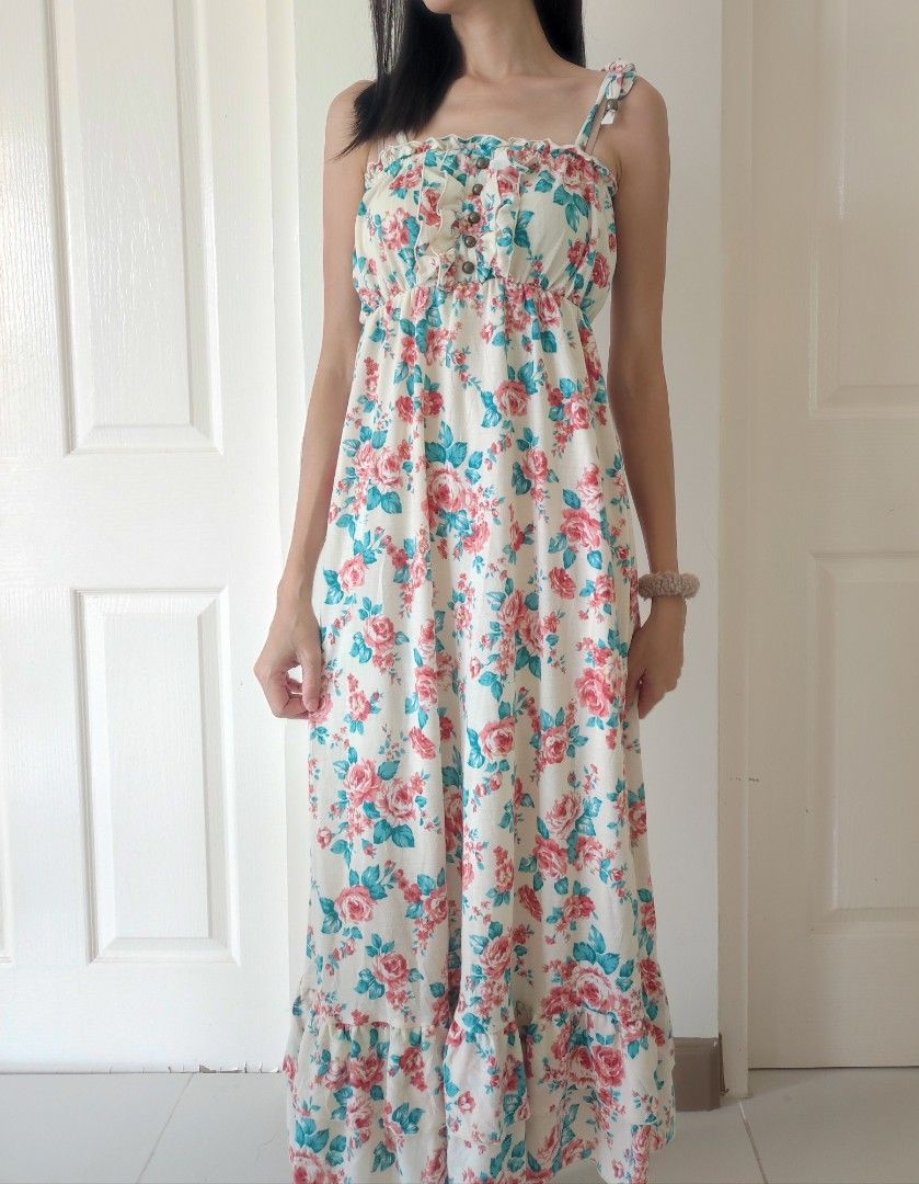 chinese dress ladies axes femme Petite Floral Long Dress (Blue) main image 0
