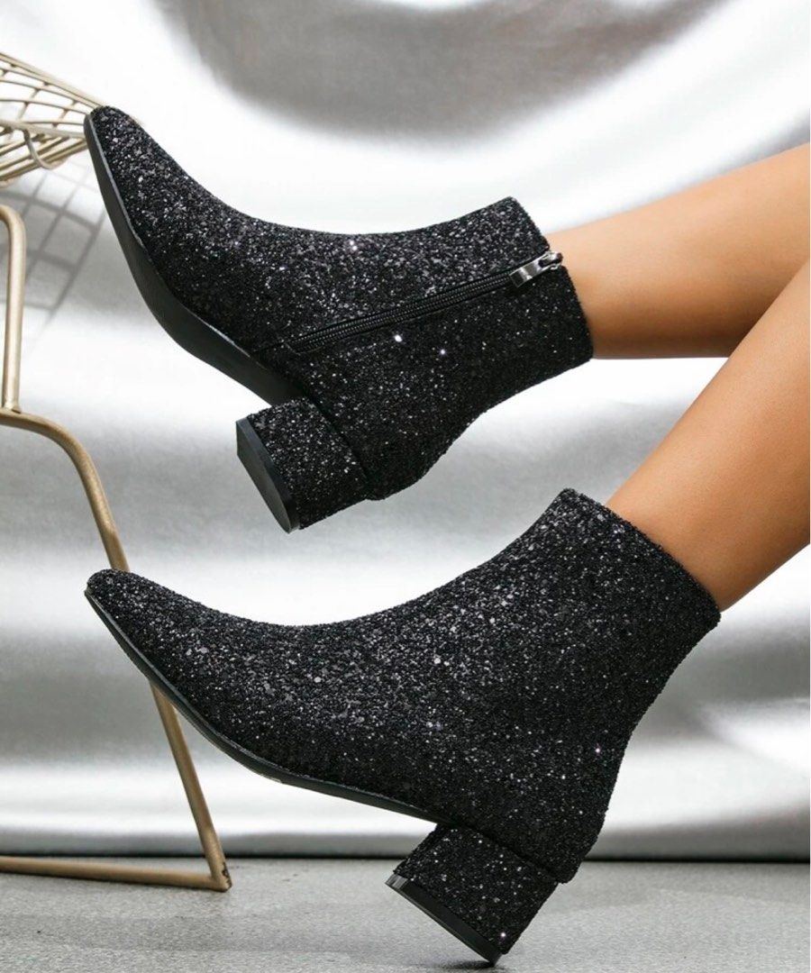 Black sparkly ankle boots top