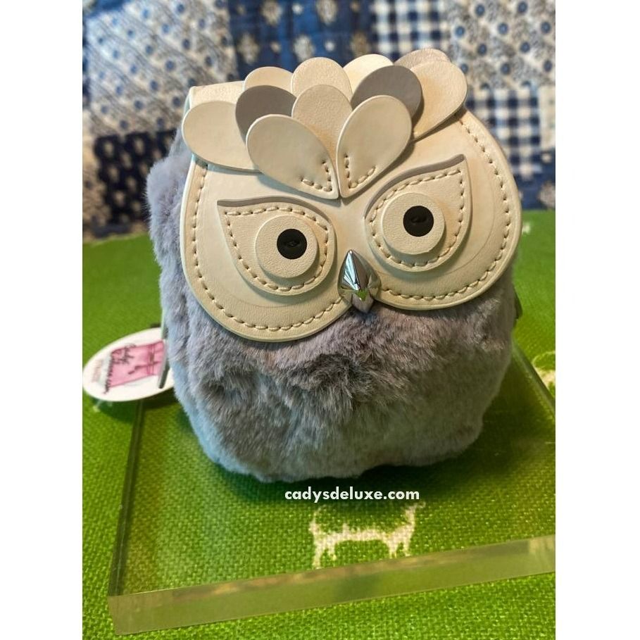 BN AUTH KATE SPADE HOOT 3D OWL COIN PURSE GREY MULTI NOVELTY KEY CHAIN BAG HANGER