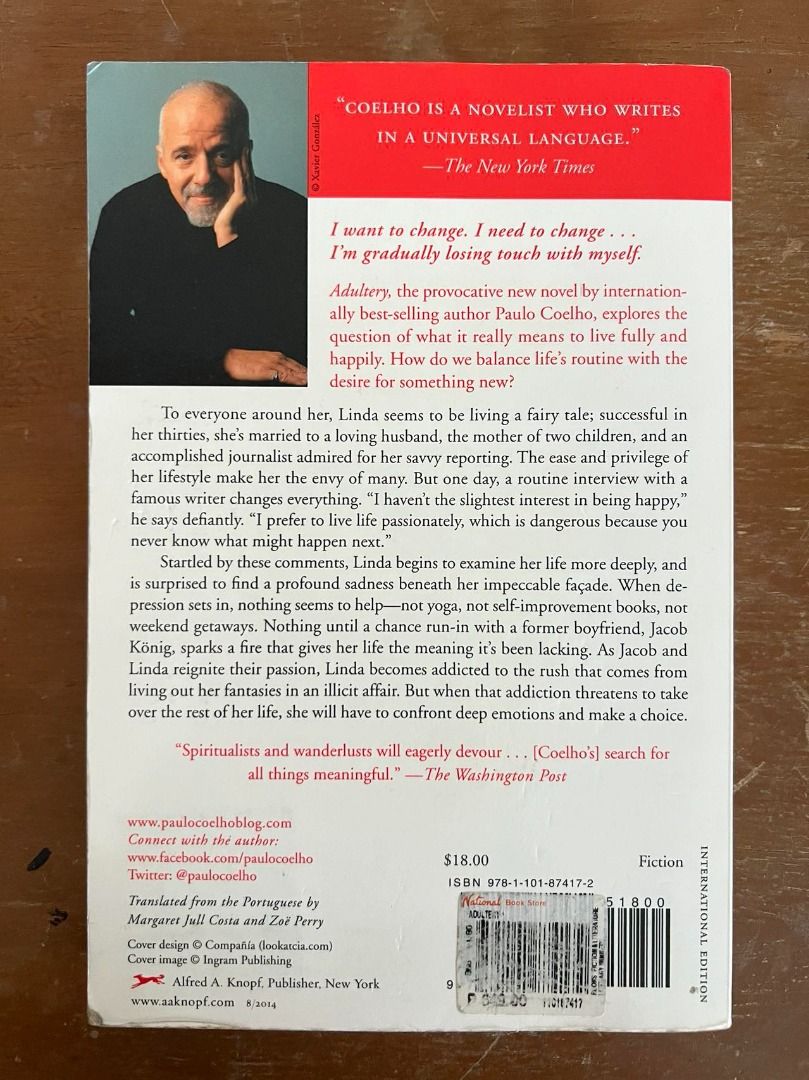 BOOK: ADULTERY by Paulo Coelho (Category: Storybooks) located in Caloocan City. Submitted by jiniwu93 (Listing ID 1321538563, Image 2). Description: BOOK: ADULTERY by PAULO COELHO .