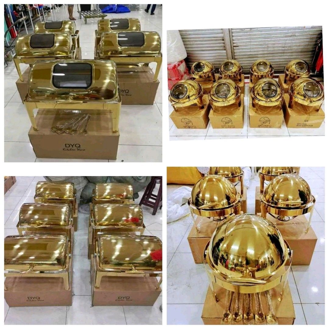 Chaffing dish gold (Category: Dinnerware & Cutlery) located in Manila. Submitted by pjaneadria09116 (Listing ID 1321495844, Image 1). Description: Chaffing dish gold BRANDNEW ❗ ❗ WE DO SHIPPING NATIONWIDE ✅ SHIPPING CHARGES ❤️ ❤️ SAME DAY DELIVERY❤️ COD /GCASH AROUND METRO MANILA & NEAR PROVINCES DM 4 INQUIRIES ❤️❤️ 👉SHIPMENT FOR PROVINCES🥰 👉PAYMENT FIRST POLICY ❤️🥰.
