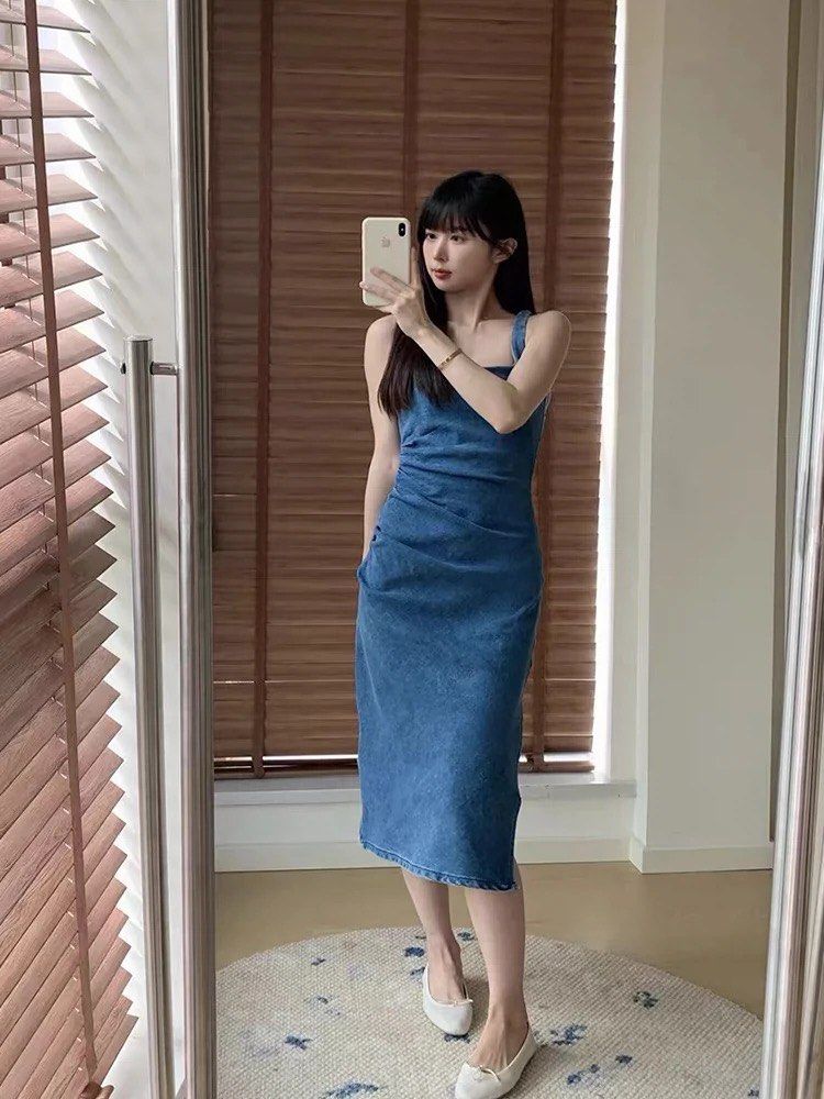 Denim Bodycon Ruched Dress