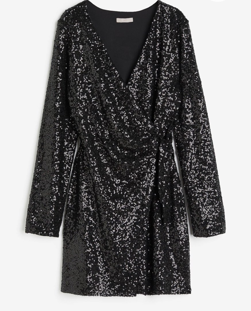 H M Sequined Wrap Dress Women s Fashion Dresses Sets Dresses on Carousell