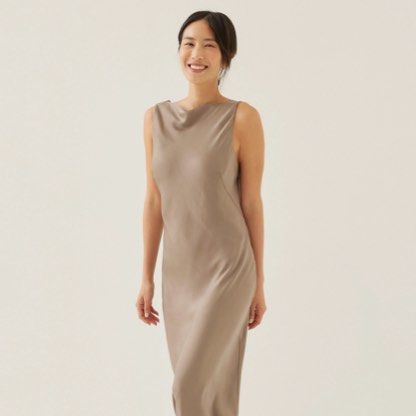 satin padded drape maxi dress MANGO - Draped neck satin dress charcoal