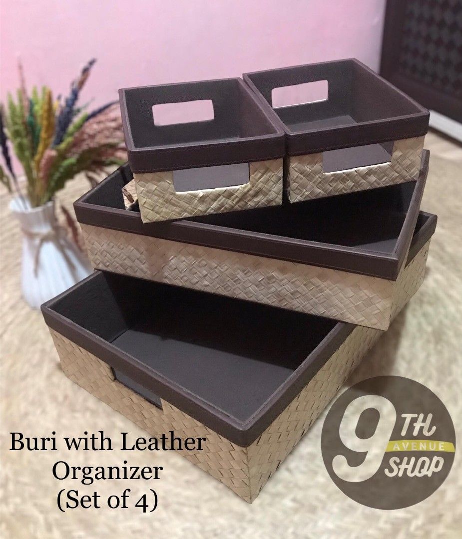 Native Handicraft - Tray Basket Organizers (Category: Storage Boxes & Baskets) located in San Pablo. Submitted by leogirlshel (Listing ID 1321591686, Image 1). Description: 🧺 Set of 4 - ₱749 (Buri with Leather).
