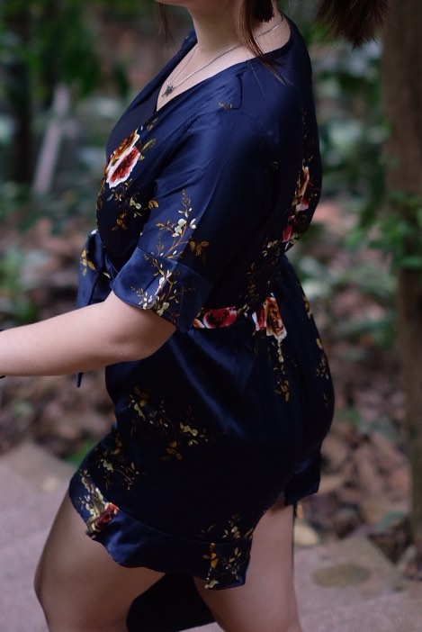 Chic V-neck Floral Applique Chffion Jumpsuit Blue main image 0