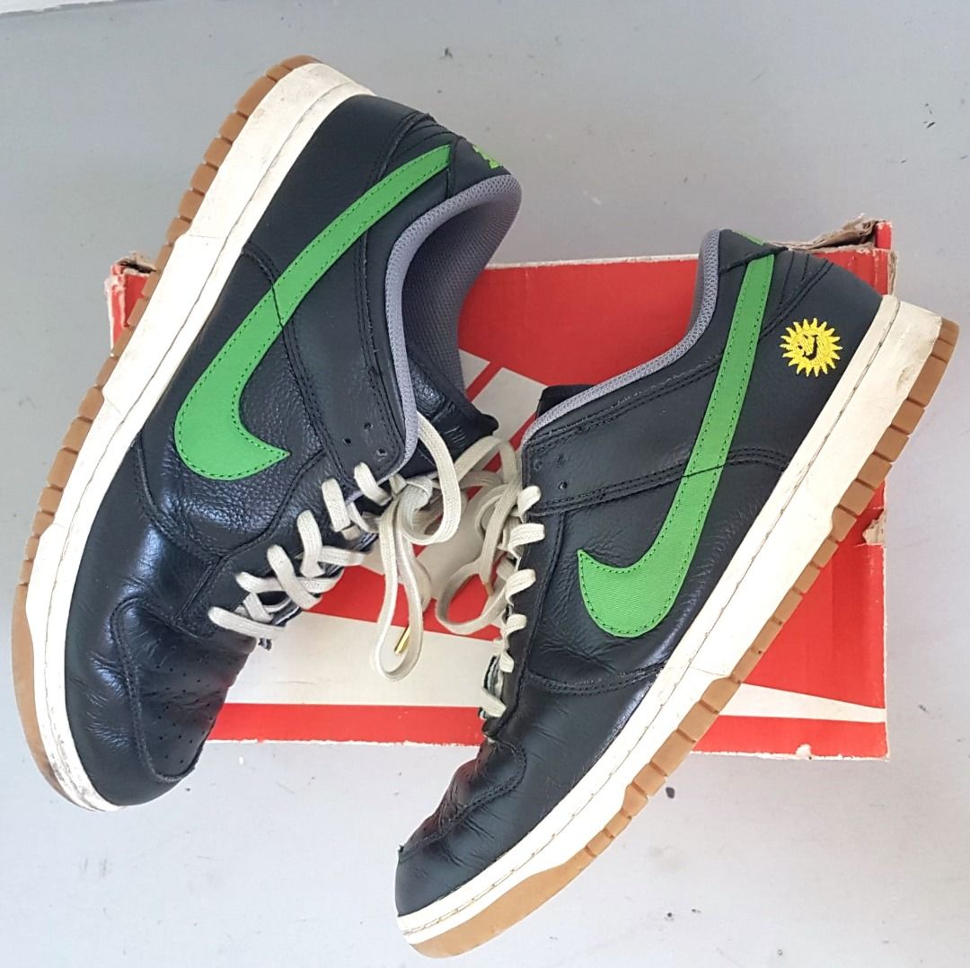 Rare Collectibles US 11 UK 10 EU 45 Original Nike Dunk Low by You Sneakers Customized Smiley Logo Retro NIKE GOAT Blue and Green Leather