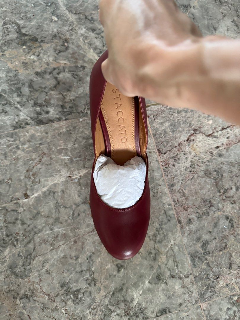 Staccato Red Leather Platform Heels, Women's Fashion, Footwear