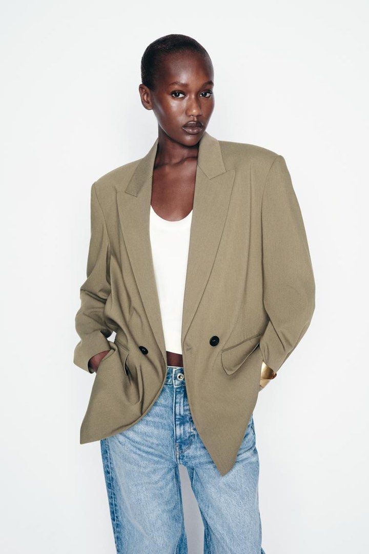 Zara OVERSIZE BLAZER WITH PADDED SHOULDERS XS