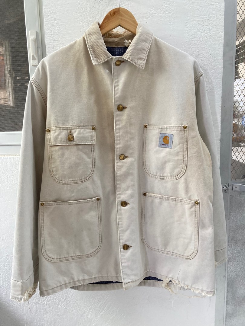 Authentic Vintage Carhartt Blanket Line White Chore Jacket for Men s Dimes is 25 X 29 Men s Fashion Coats Jackets and Outerwear on Carousell