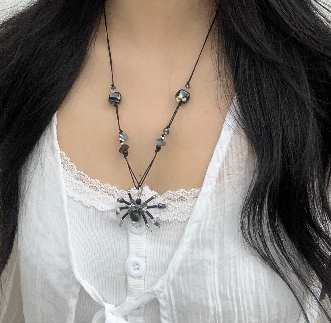 beaded spider long string necklace