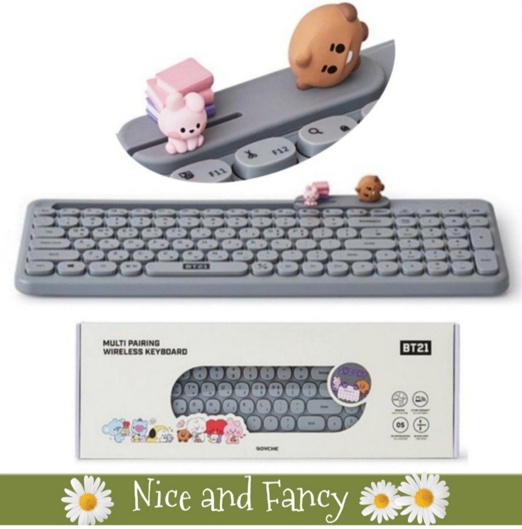 BT21 Little Buddy Wireless Keyboard (Category: Computer Keyboard) located in Quezon City. Submitted by niceandfancy (Listing ID 1321806533, Image 1). Description: BT21 LITTLE BUDDY FIGURE MULTI PAIRING KEYBOARD Material: ABS Size: - Product: 376 x 145 x 24mm - Slot: 205 x 13 x 14mm Components : - 1 Keyboard - 1 Manual - 1 Figure - 1 Transparent photocard holder.