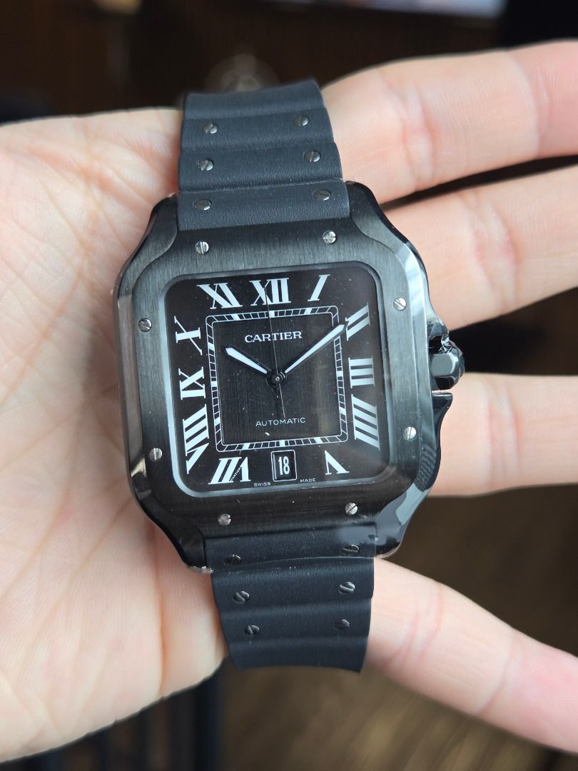 Cartier Santos De Cartier Large DLC Black Rubber Strap WSSA0039 Luxury Watches on Carousell