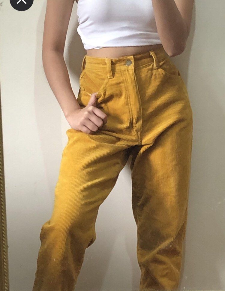 Corduroy mustard mom jeans Women s Fashion Bottoms Jeans on Carousell