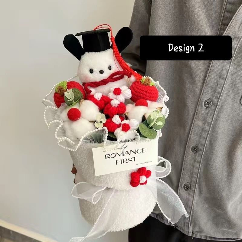Cute Pochacco Knitted Crochet Graduation Flower Bouquet, Hobbies & Toys ...