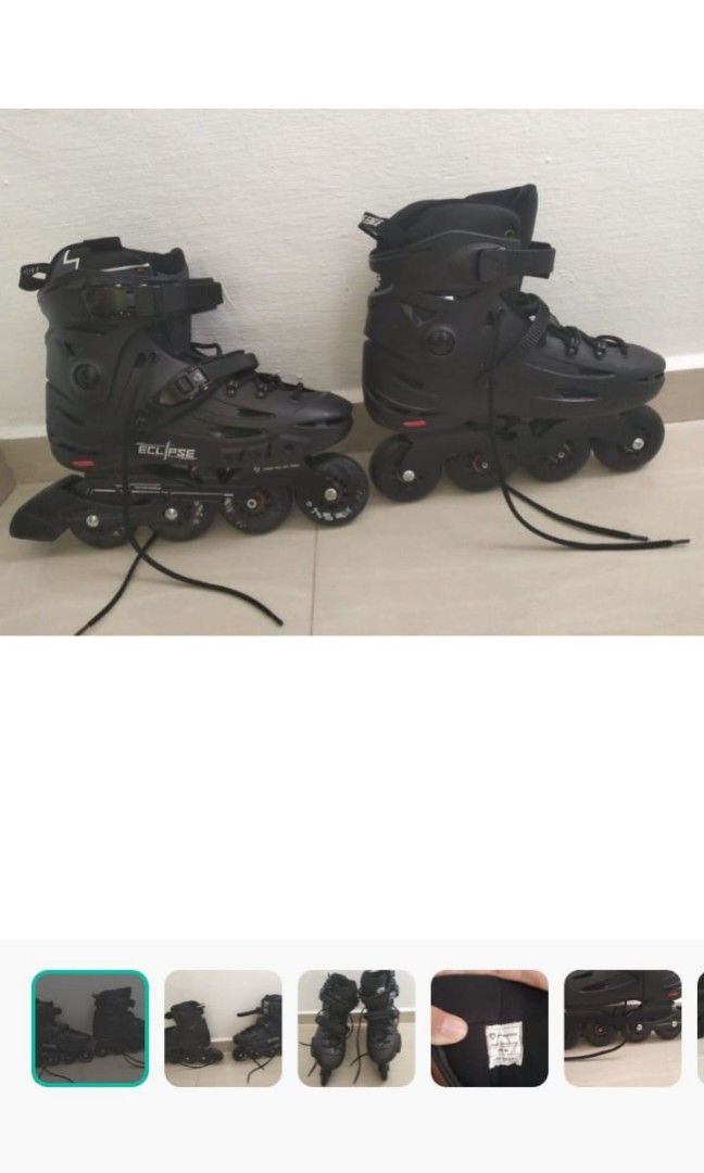 Flying Eagle Eclipse Professional Rollerblade (Category: Skates, Rollerblades & Scooters) located in Singapore. Submitted by oem_colossi (Listing ID 1321789999, Image 1). Description: Size EU: 44 Letting go because quitting hobby Took care of this rollerblade and has a few damages but overall good condition. Can nego but don't lowball.