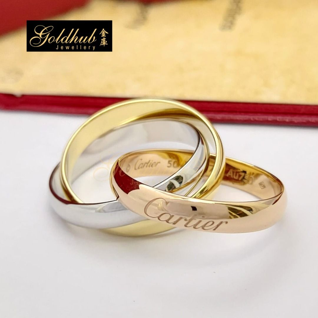 Full Set Size 50 Cartier Trinity Ring in Trio Colours Classic Model With Box and Certificate GR00637