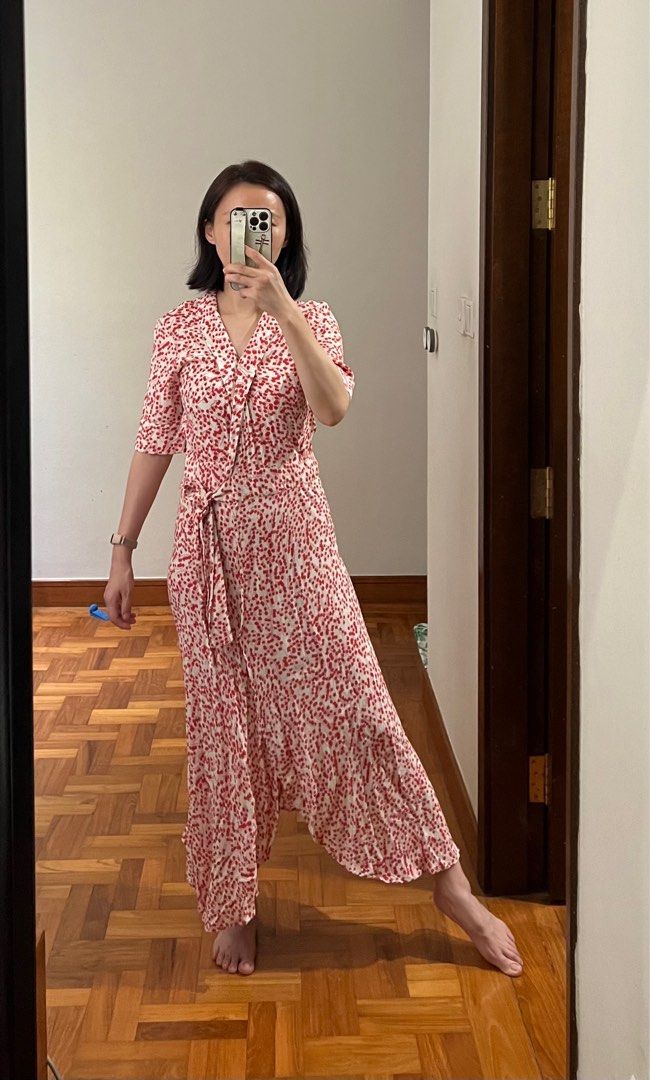 Ganni red wrap dress outlet