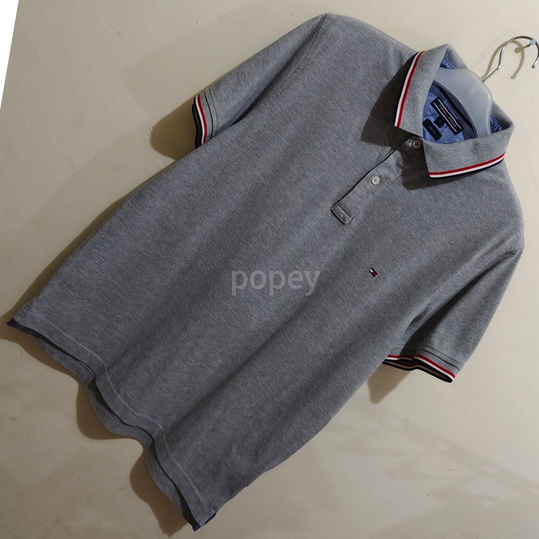 kaos polo shirt baju kerah tommy hilfiger slim fit warna flint grey list  warna logo tommy