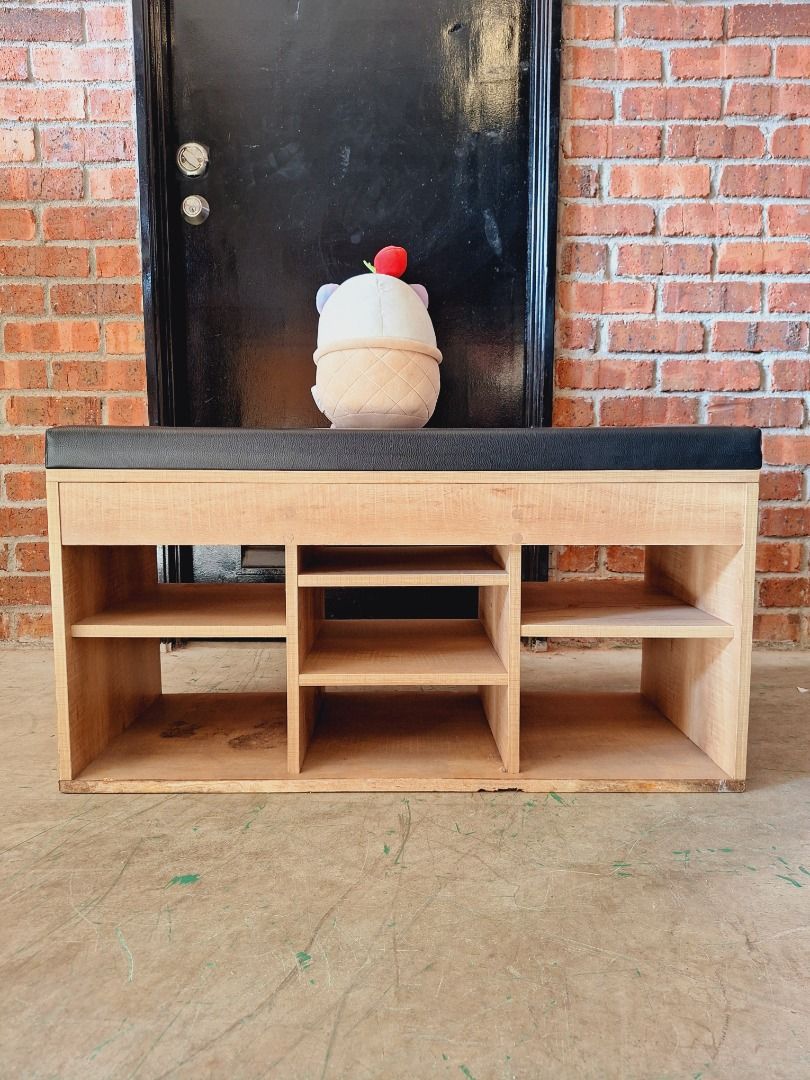 Kesper Wooden 2-in-1 Black Leather Bench w/ Shoe Cabinet | Kesper ...