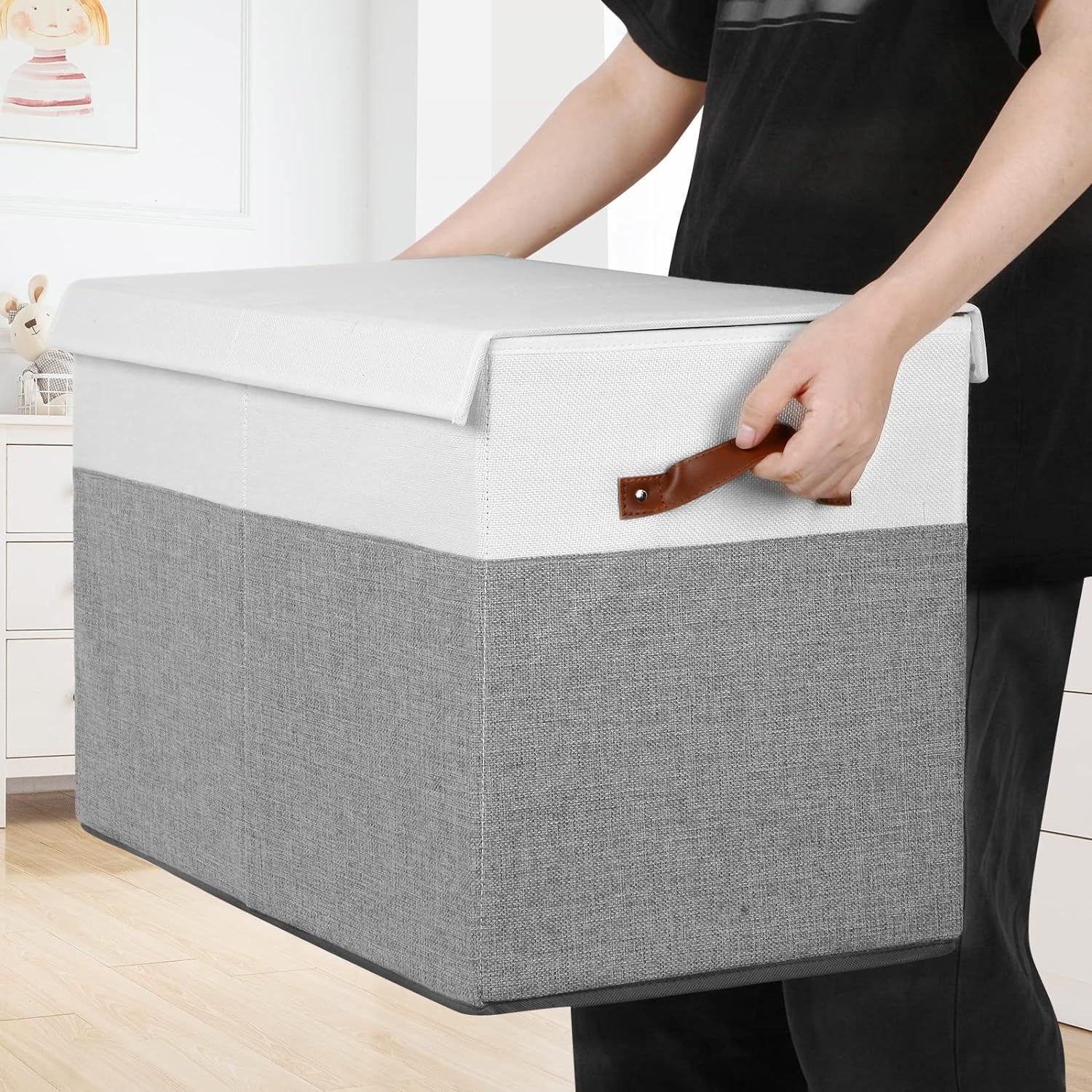 Large Collapsible Toy Box With Lid - 25x13x16 Inch Storage Organizer For Kids' Rooms (Light Grey)