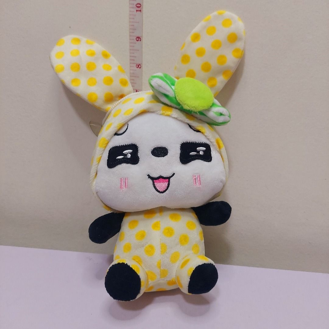 Panda Cartoon dressed in a rabbit yellow polka dot cosplay outfit (20cm ...