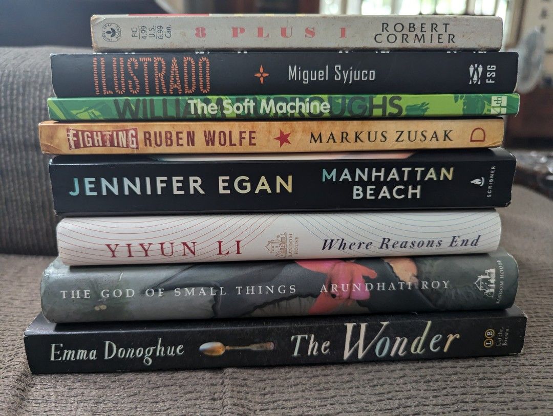 Pre-loved Books: Starts at P100 (Category: Storybooks) located in San Juan City. Submitted by danelle.declutters (Listing ID 1321712333, Image 1). Description: Pre-loved Books | Negotiable prices 📓[SOLD] The Wonder by Emma Donoghue 📗[SOLD] The God of Small Things by Arundhati Roy 📖[SOLD] Where Reasons End by Yiyun Li 📘Manhattan Beach by Jennifer Egan - P150 📙[SOLD] Fighting Ruben Wolfe by Markus Zusak 📗[SOLD] The Soft Machine by William Bur