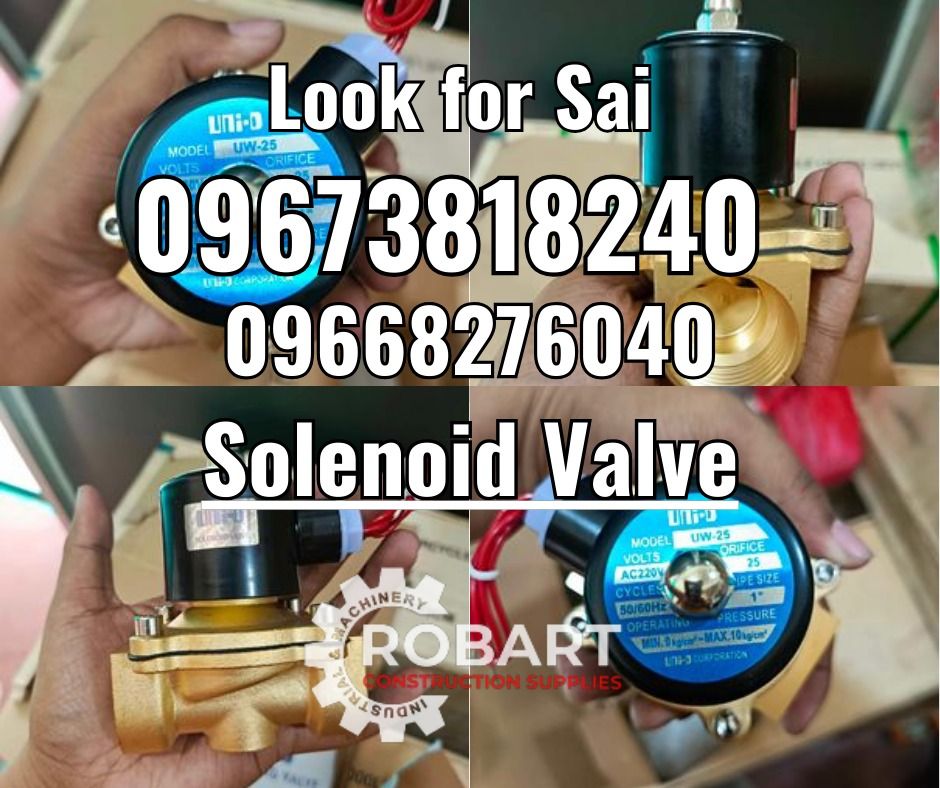 Solenoid Valve (Category: Construction Tools & Equipment) located in Manila. Submitted by robartehm (Listing ID 1321662716, Image 1). Description: Solenoid Valve Size: 1" Model: UW-25 ROBART CONSTRUCTION SUPPLIES For inquiries: For FAST TRANSACTION: Sai Robart - 09673818240 / 09662708706 Vbr: Robart Sai - 09673818240 sairobart3@gmail. com Office Address: 1405 Yuseco St. Sta. Cruz Manila 7746-6248, 7216-7605 ,7002-2872, 8-6363005 09351427044 09603