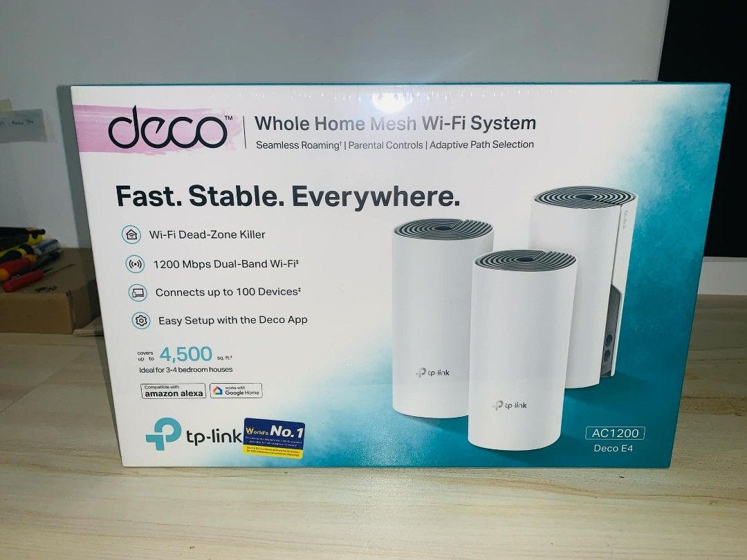 TP-Link Deco E4 AC1200 Whole Home Mesh WiFi System 3PACK (Category: Networking) located in Makati City. Submitted by slaccessoriesshop (Listing ID 1321777259, Image 1). Description: TP-Link Deco E4 AC1200 Whole Home Mesh WiFi System 3PACK 💥 ELECTRONICS, COMPUTER ACCESSORIES AND APPLIANCES 💥 All Items - Original / Brand New / Sealed We issue SALES INVOICE With WARRANTY RECEIPT With TECHNICAL SUPPORT Accepting BULK ORDERS We are OPEN EVERYDAY ! S
