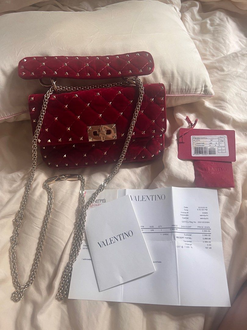 Valentino red velvet bag cheap
