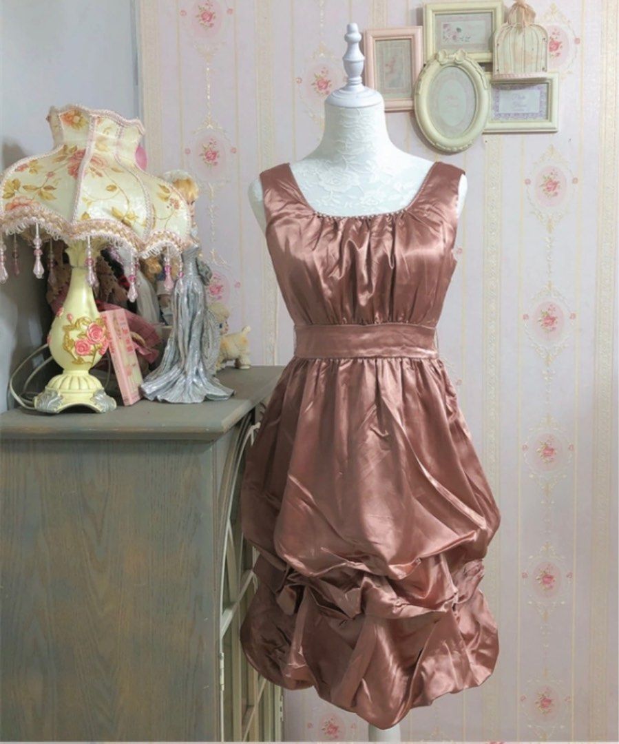 Vintage Vintage Japanese champagne rose gold color retro elegant chiffon dress