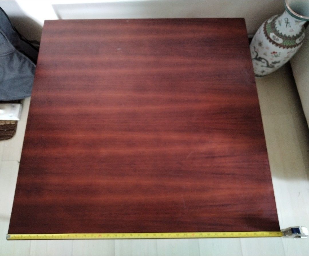 Solid Wood table (Category: Tables & Sets) located in Singapore. Submitted by benito85 (Listing ID 1321811623, Image 2). Description: Solid wood table with stainless steel legs. Have some light scratches on the wood. $80. Arrange your own courier at paya lebar way..
