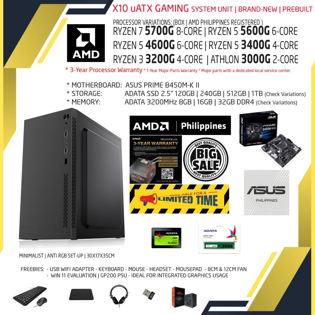X10 Gaming System Unit | AMD Ryzen | 5700G | 5600G | 4600G | 3400G ...