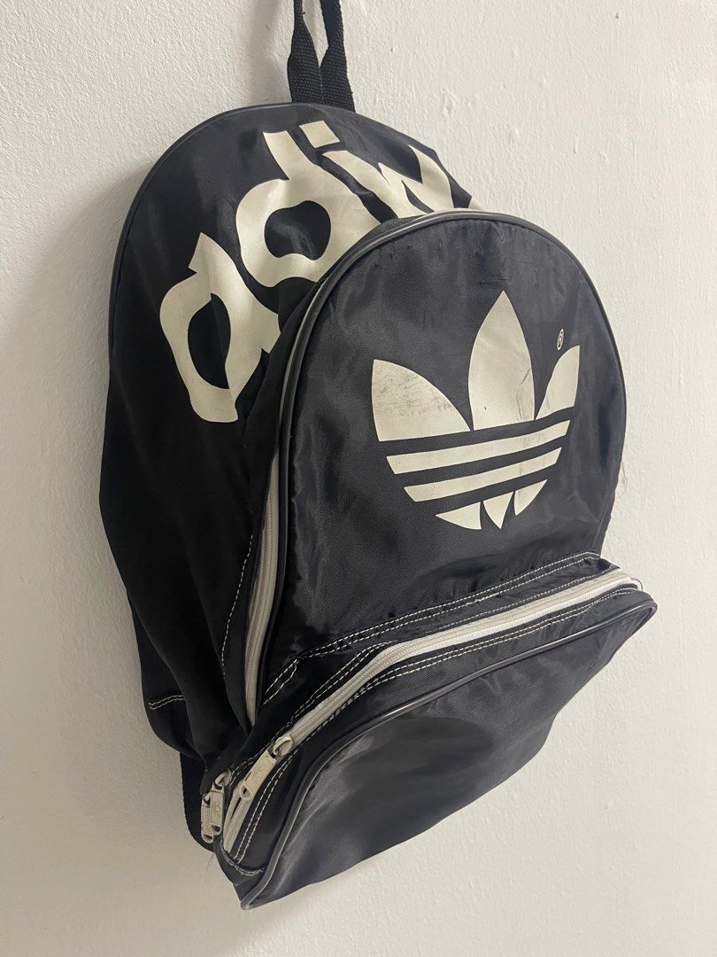 Adidas Originals Black White Trefoil Big Logo Zipper Backpack