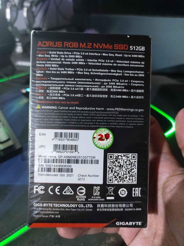 Aorus RGB SSD M.2 NVMe 512GB (Category: Computer Parts) located in Davao. Submitted by princedime (Listing ID 1321991849, Image 2). Description: Brand New Sealed RFS: Spare part ko na lang. Davao City area If meetup/pickup. .