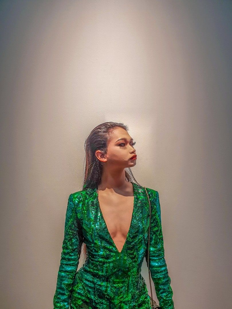 Balmain x H&M Green Sequin Dress, Luxury, Apparel on Carousell