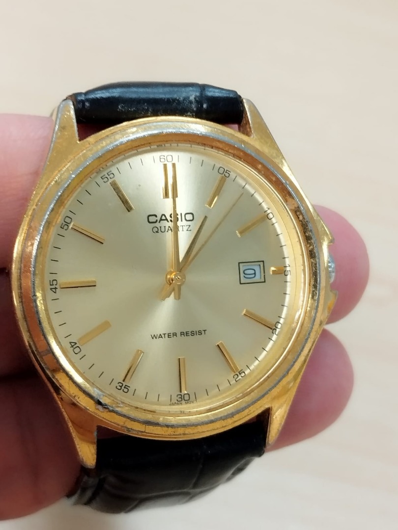 Casio Gold Bezel Gold Dial Leather Strap Quartz Analog Movement MTP 1183 Retail 85 Men s Fashion Watches Accessories Watches on Carousell