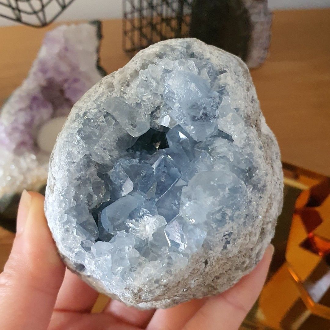 CRYSTAL In Ethereal Azure Blue Madagascan Celestine Celestite Geode Women s Fashion Jewelry Organisers Precious Stones on Carousell
