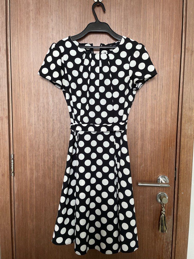 Dorothy Perkins Black white polka dots fit and flare pleated dress Women s Fashion Dresses Sets Dresses on Carousell