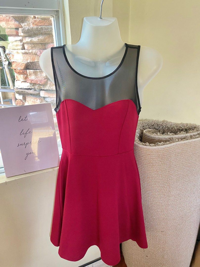Forever 21 F21 Red Black Sweetheart Mesh Skater Dress, Women's Fashion,  Dresses & Sets, Dresses on Carousell
