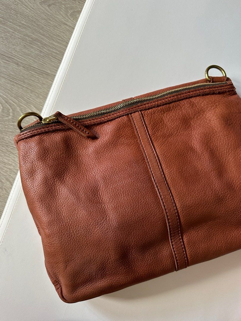 Fossil Brown Leather Bag Sling Crossbody Clutch Hand Bag, Women's