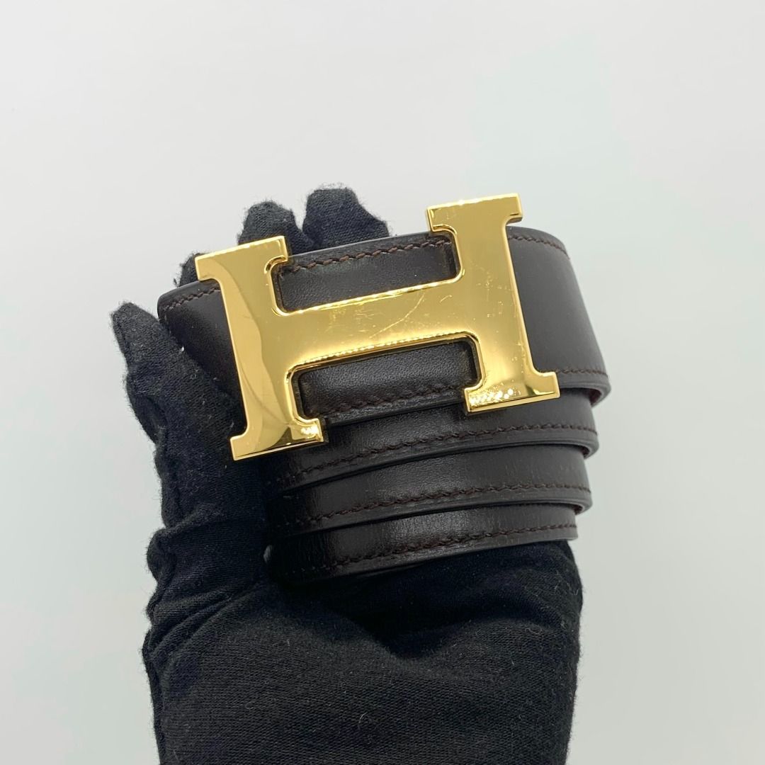 HERMES BLACK/ORANGE REVERSIBLE CONSTANCE H STAMP SQUARE O #85 BELT