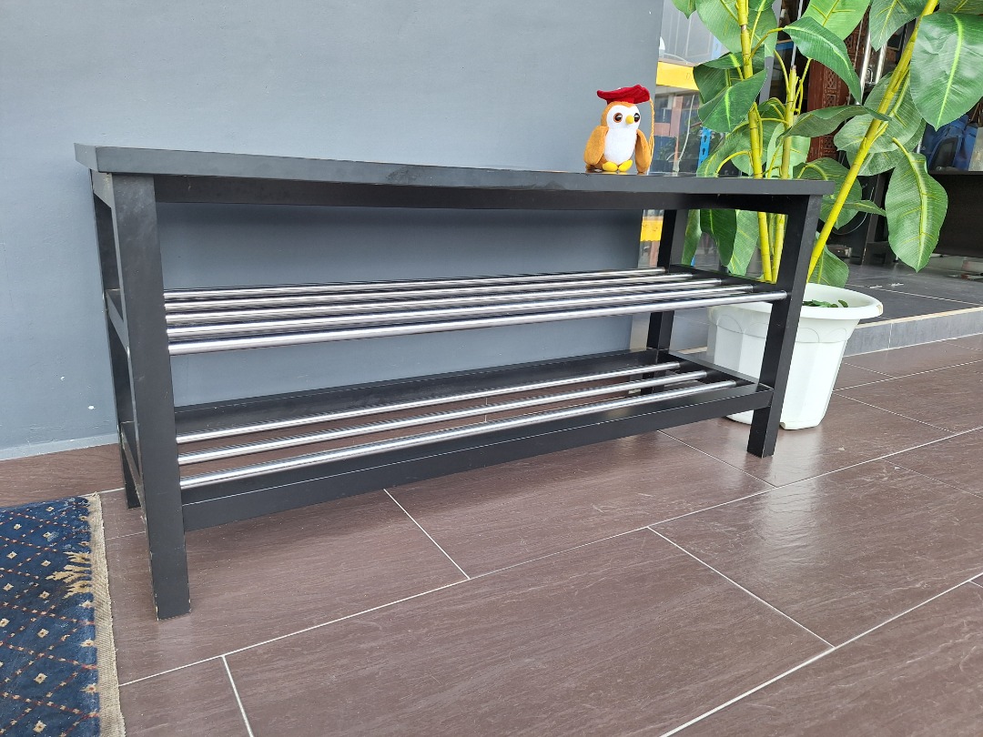 IKEA TJUSIG Bench with shoe storage, black, 108x34x50 cm | IKEA TJUSIG ...