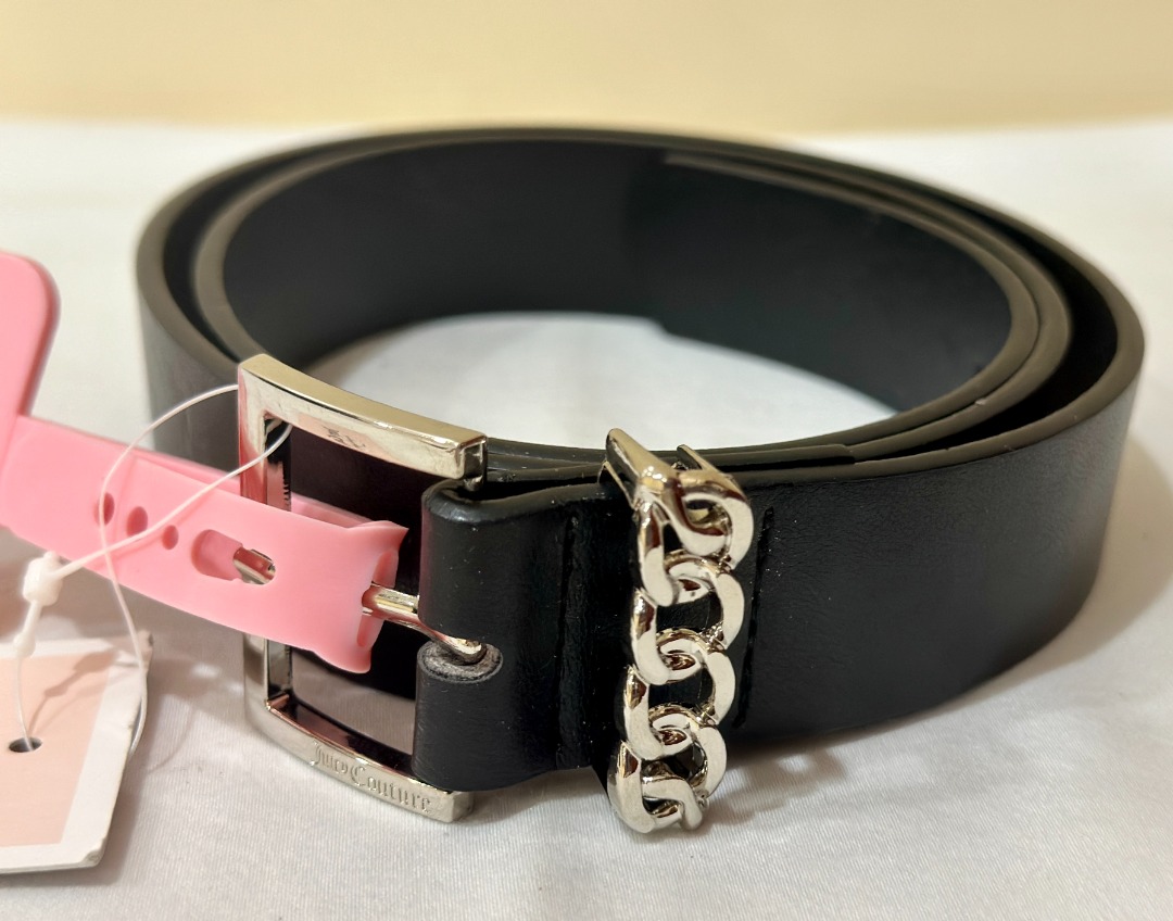 JUICY COUTURE SILVER TONE CHAIN BUCKLE BLACK LEATHER BELT SMALL MEDIUM S M Women s Fashion Watches Accessories Belts on Carousell