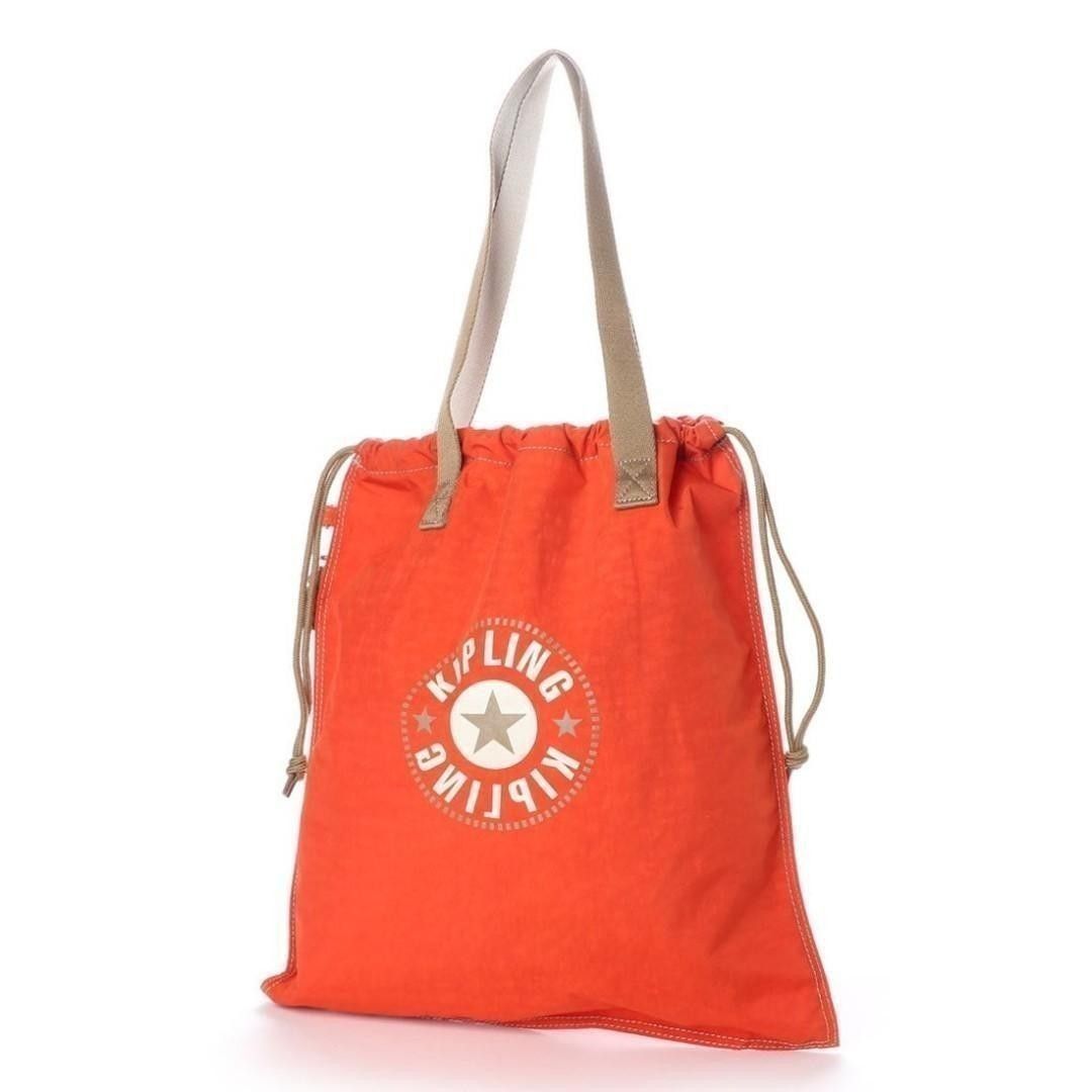 KIPLING LIVE.LIGHT Live Light New Hiphurray FUNKY ORANGE Block Color Waterproof Drawstring Tote Bag with Terracotta Thread Hem Khaki Straps