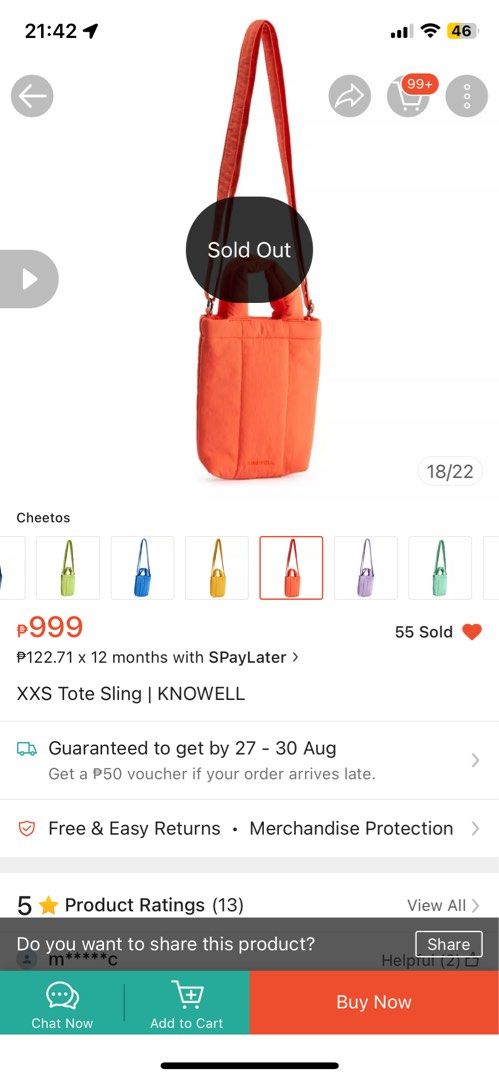 Knowell XXS Puffer Tote Sling | Cheetos (Category: Cross-body Bags) located in Quezon City. Submitted by gratc (Listing ID 1321968458, Image 2). Description: Selling my Knowell XXS Puffer Tote Sling | Cheetos - used 3 times - good as new - comes with pouch - Cheetos color - bought for ₱999 *Knowell is a local brand that has super good quality puffer totes and bags! Paper bunny / beyond the vines btv alternative.