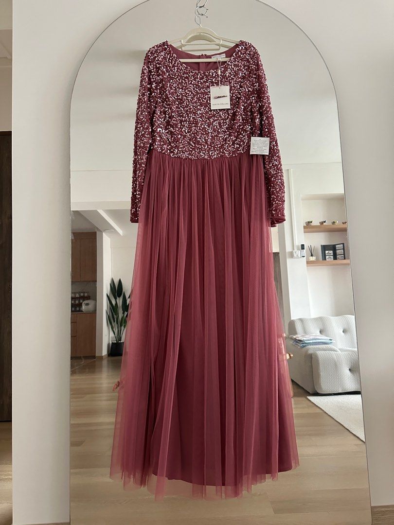 Maya Deluxe Sequin Desert Rose Embellished Long Sleeve Maxi Dress tags tbg aliaanggun ASOS diwali deepavali