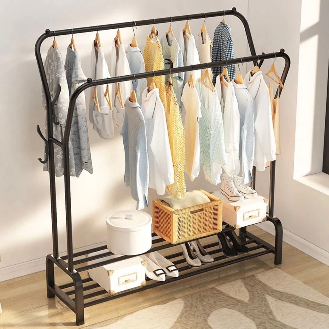 Multipurpose Clothes Rack Durable Metal Clothes Drying Rack Waterproof Coat Rack Multilayered Shoe Rack Shoe Shelf Sturdy Clothes Hanger